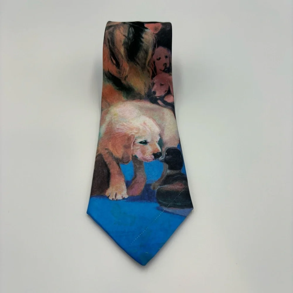 VTG Ralph Marlin Golden Retrievers Neck Tie Pet Puppy Dog Pattern 1992 Men’s USA